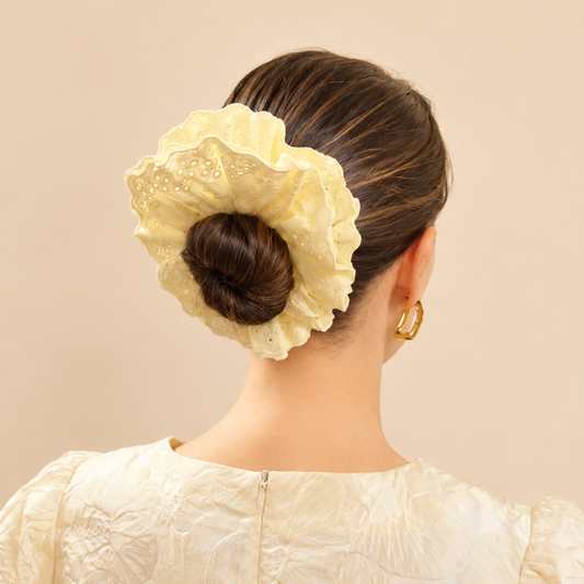 Maxi chouchou dentelle jaune beurre