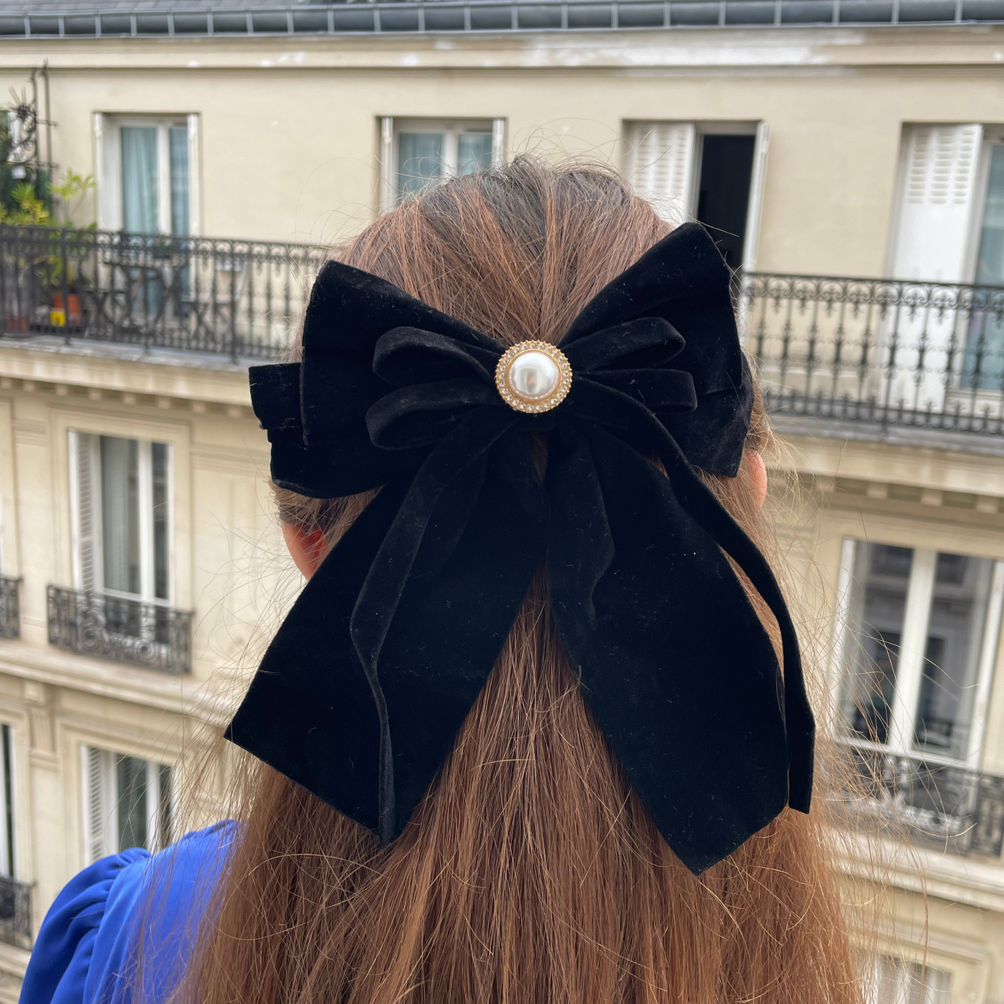 Barrette noeud velours noir
