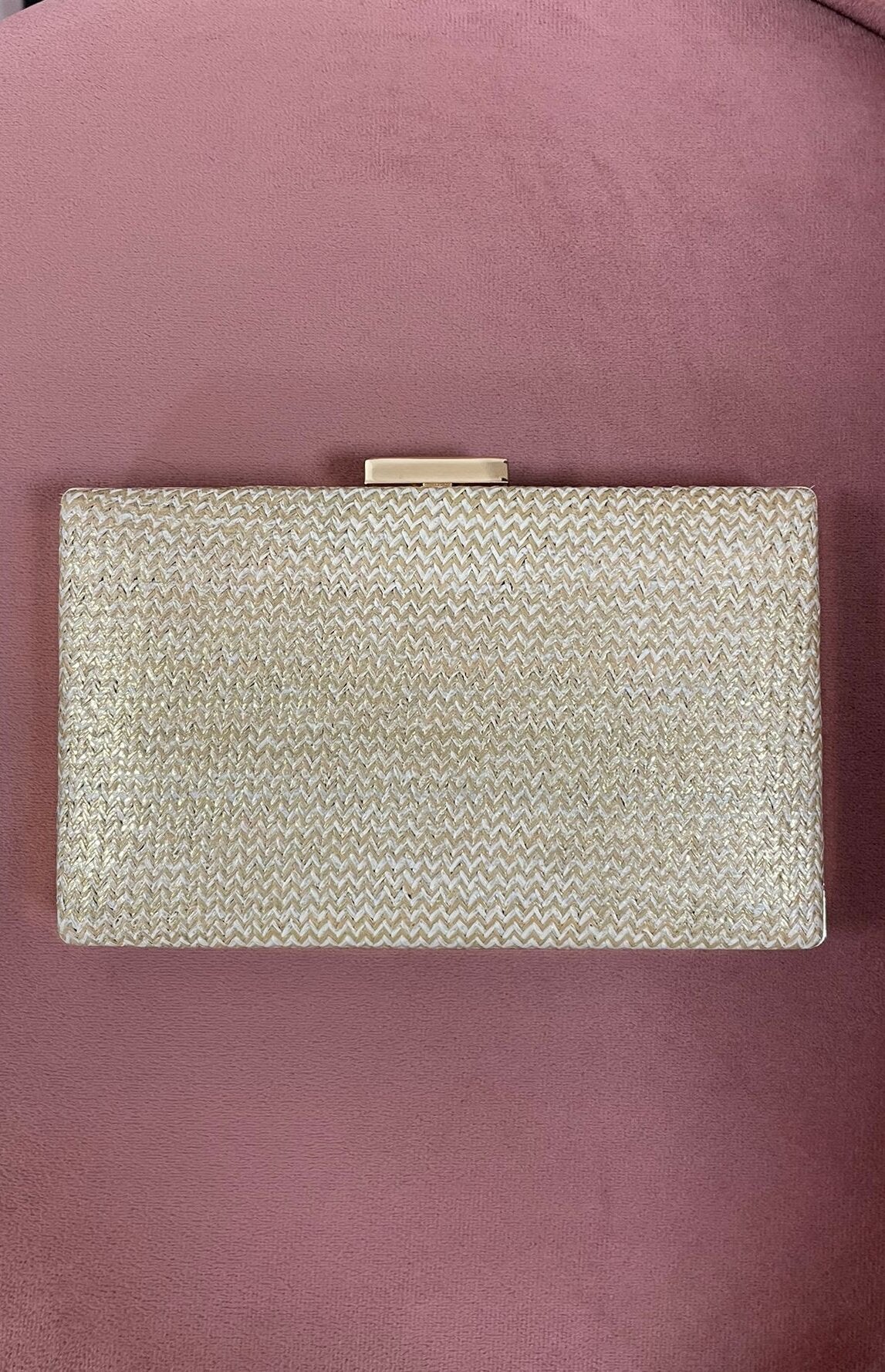 Pochette tressée paille & or