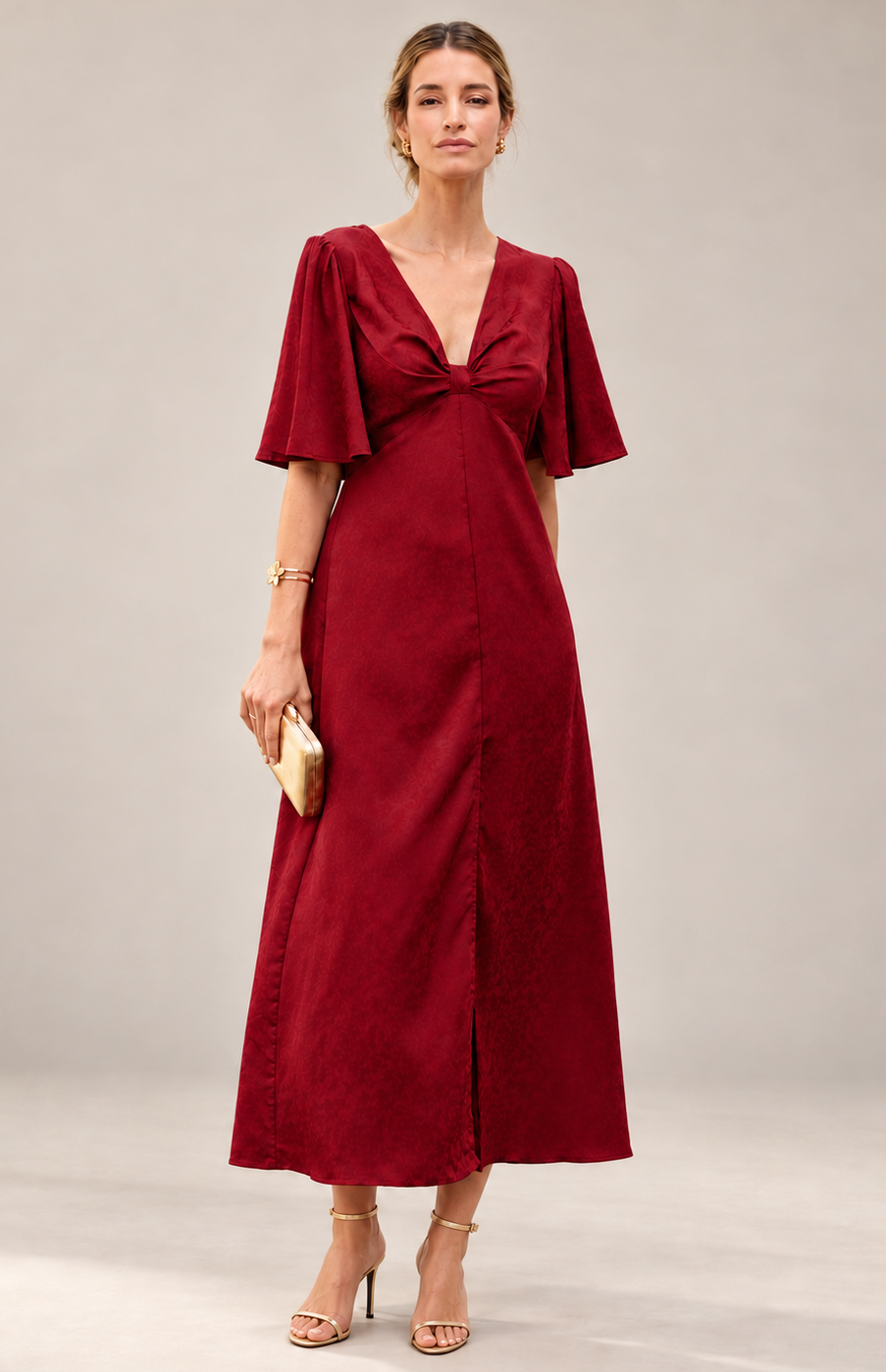 Robe midi satinée bordeaux