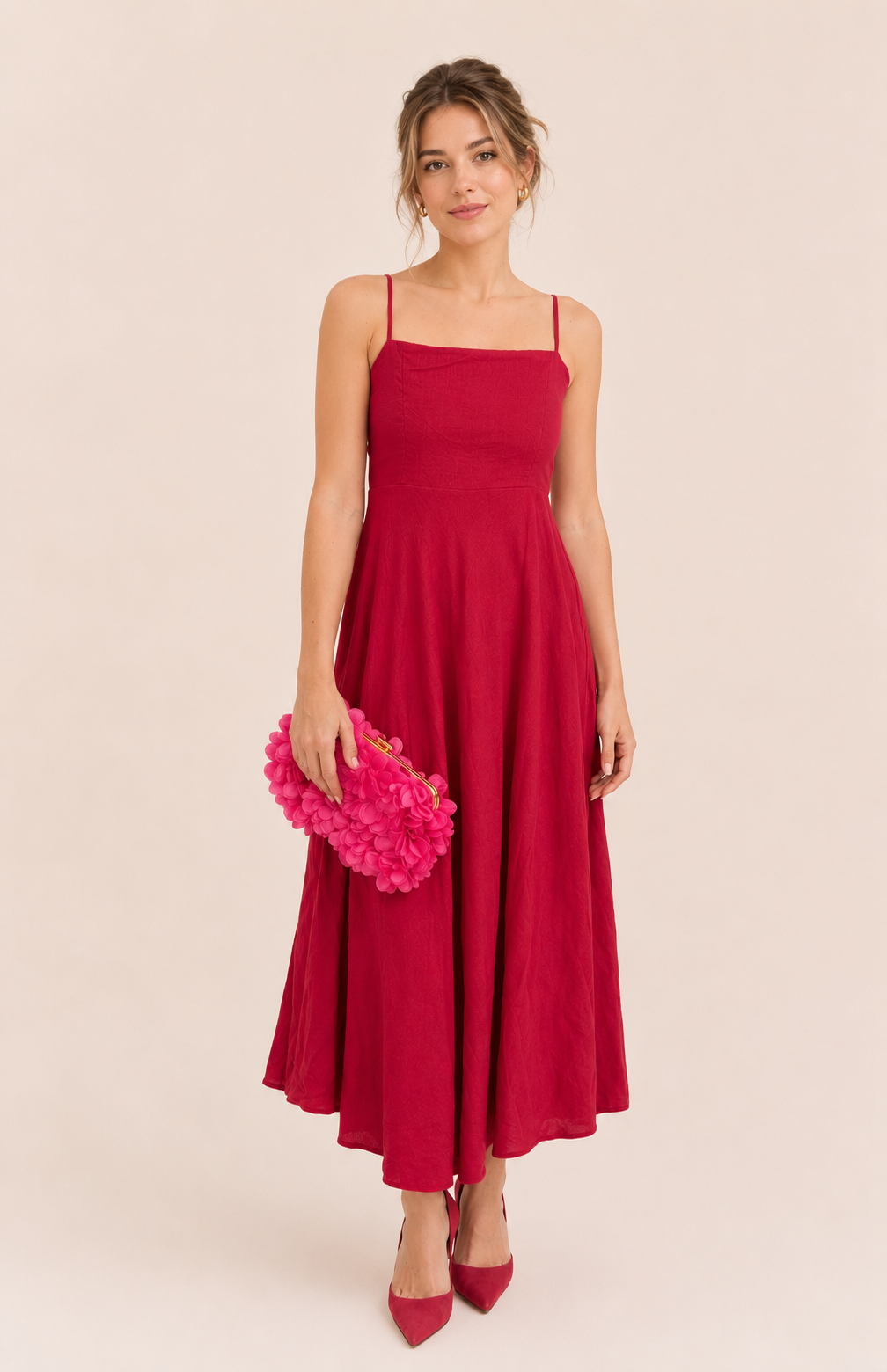 Location robe longue rouge lin Reformation — My Golden Closet Paris