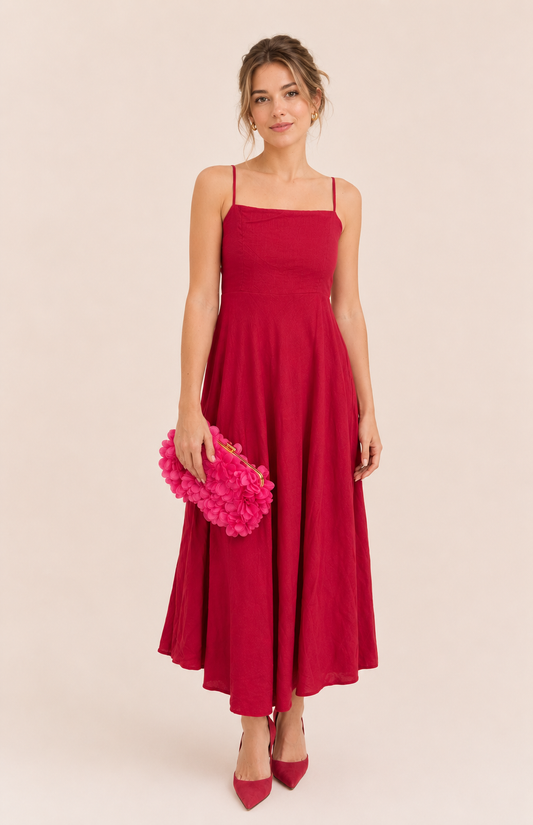 Reformation - Robe rouge longue lin