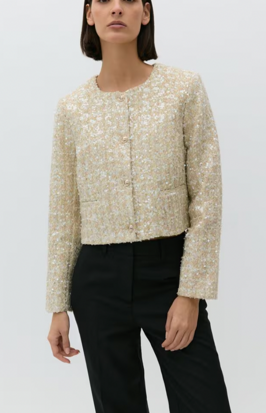 Reserved - Veste tweed sequins crème