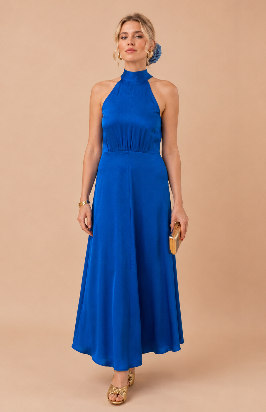 Location robe Rheo bleu électrique satinée Samsoe Samsoe — My Golden Closet Paris