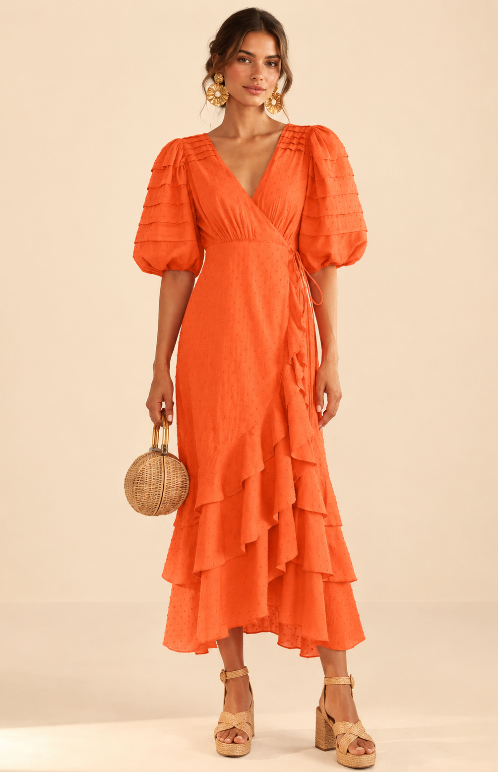 Robe midi volants orange