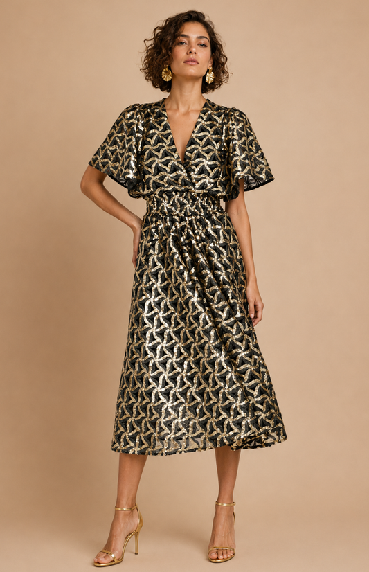 Location robe Raphaelle paillettes Maje — My Golden Closet Paris