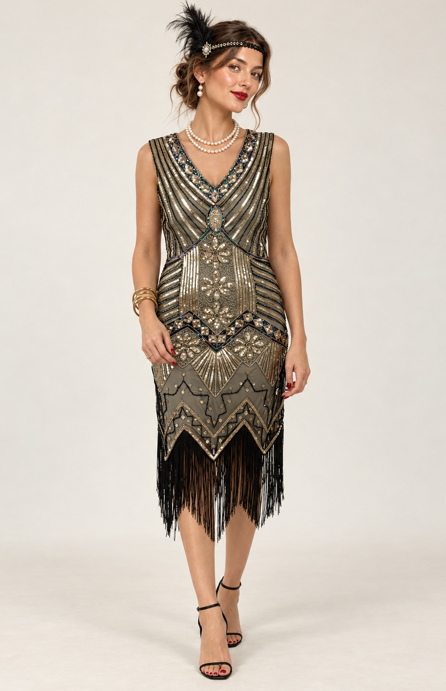 Robe Gatsby à sequins et franges