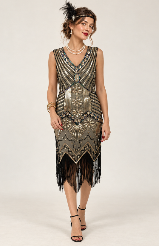 Robe Gatsby à sequins et franges