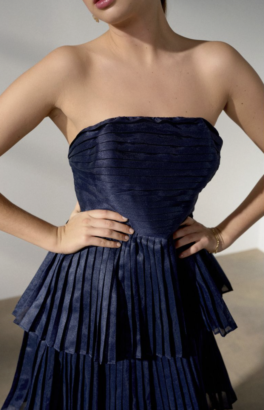 Robe bustier marine volants