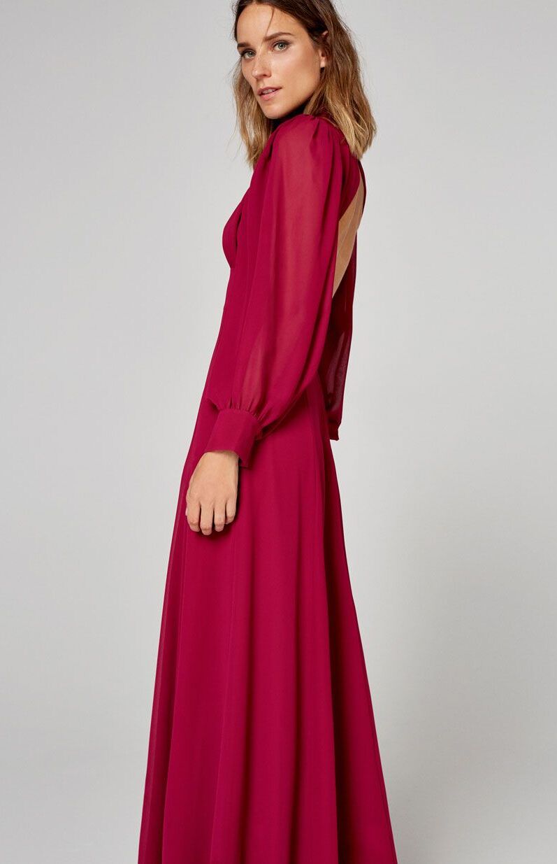 Uterqüe - Robe longue bordeaux dos nu