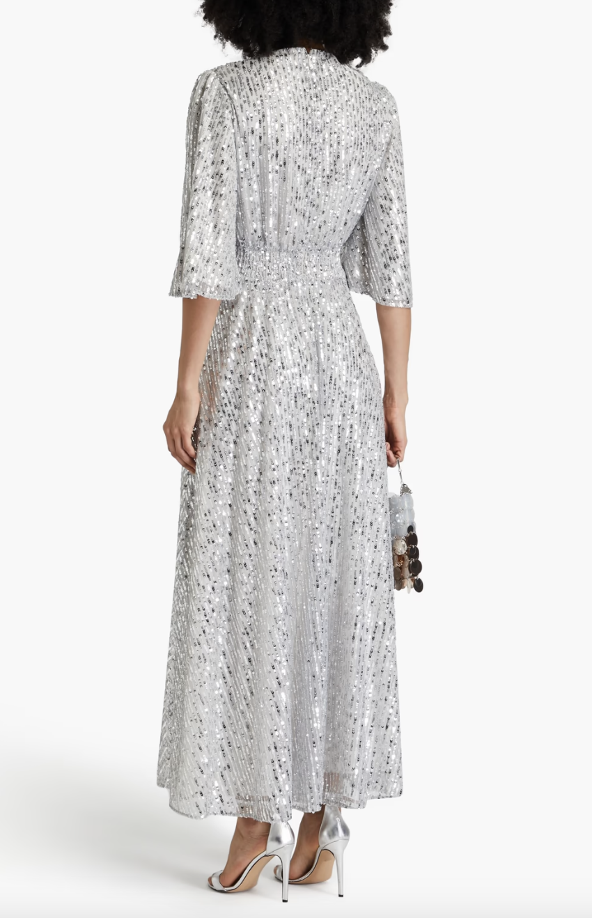 Maje - Robe longue sequins argentée