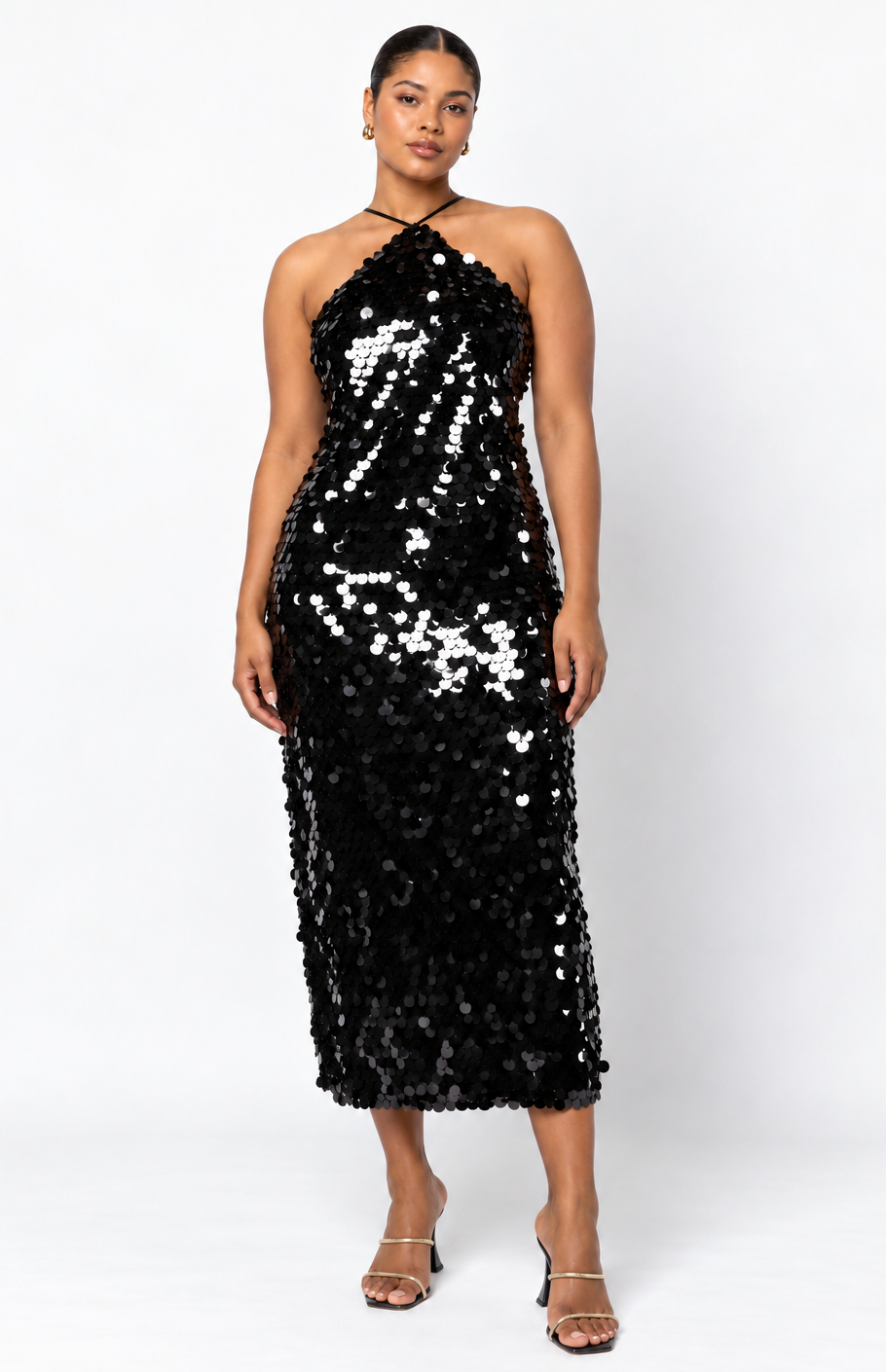 Robe halter sequins noirs