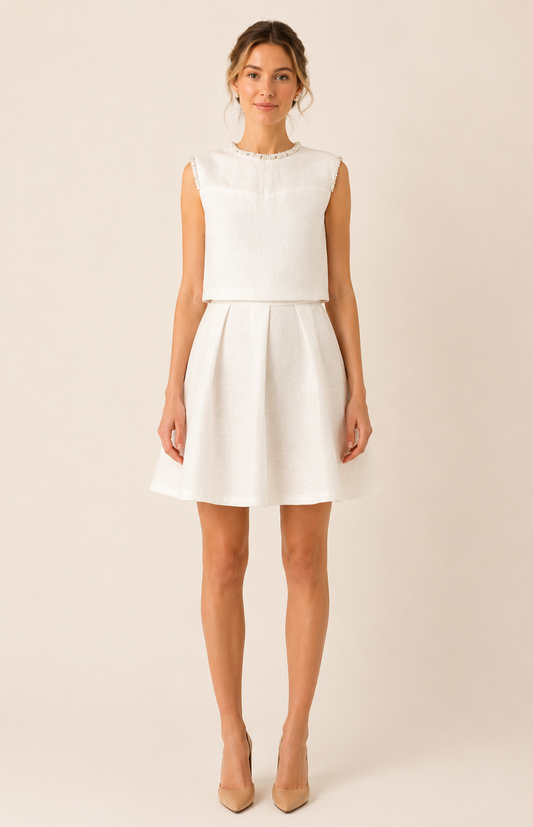 Sandro - Robe blanche col perles