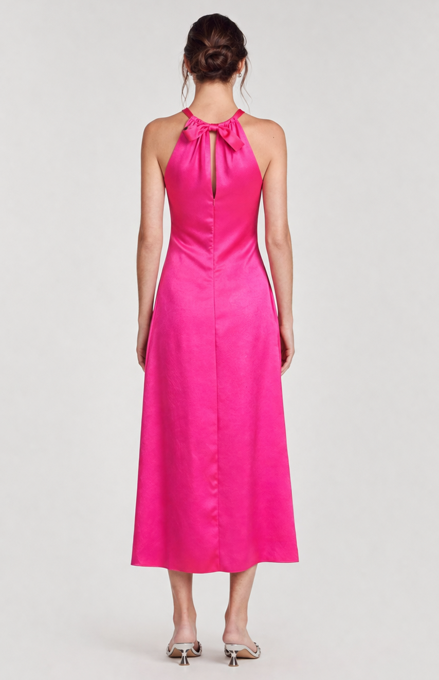 Sandro - Robe longue fuchsia satin
