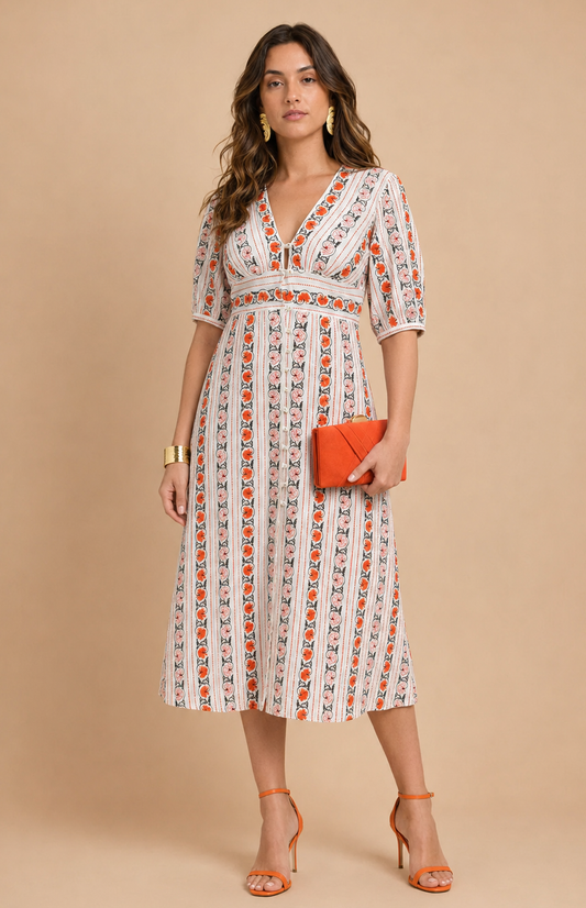 Sandro - Robe mi-longue brodée Gypsy