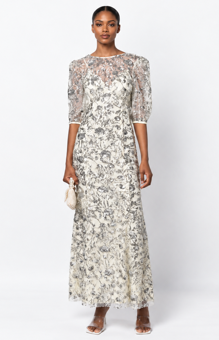 Robe sequins argentés