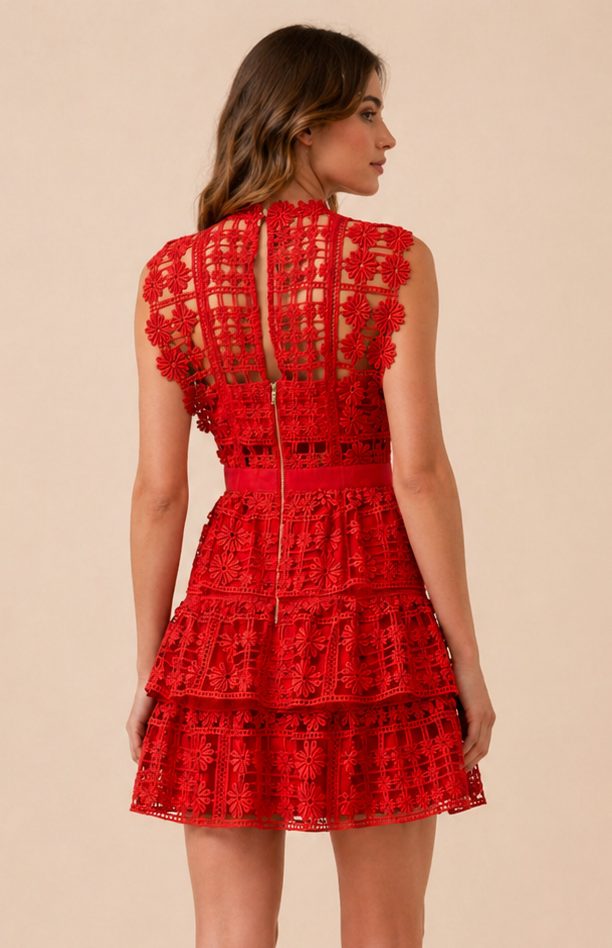 Self-Portrait - Robe dentelle rouge