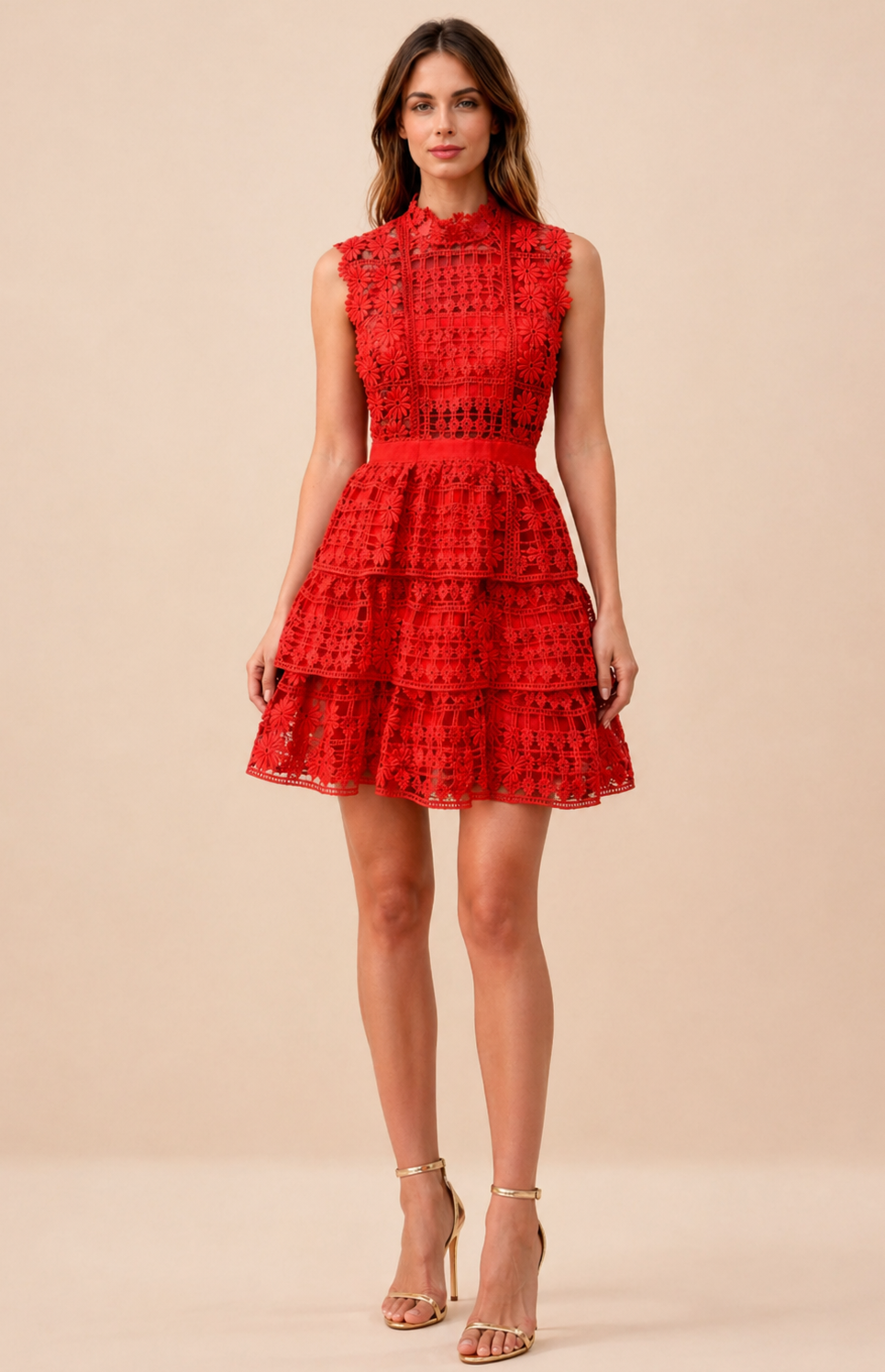 Self-Portrait - Robe dentelle rouge