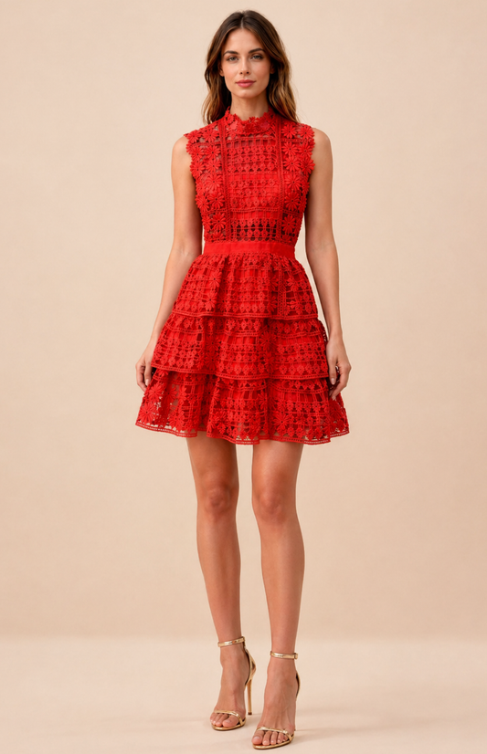 Self-Portrait - Robe dentelle rouge