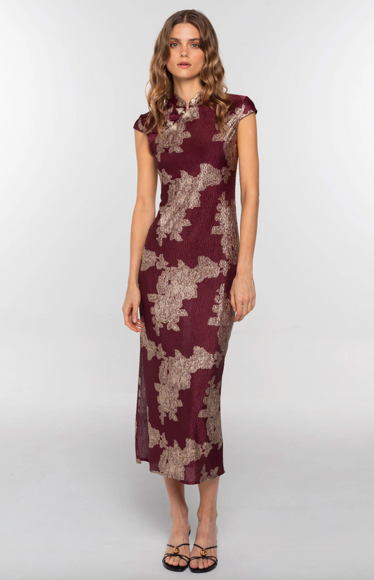 The Are - Robe burgundy jacquard longue