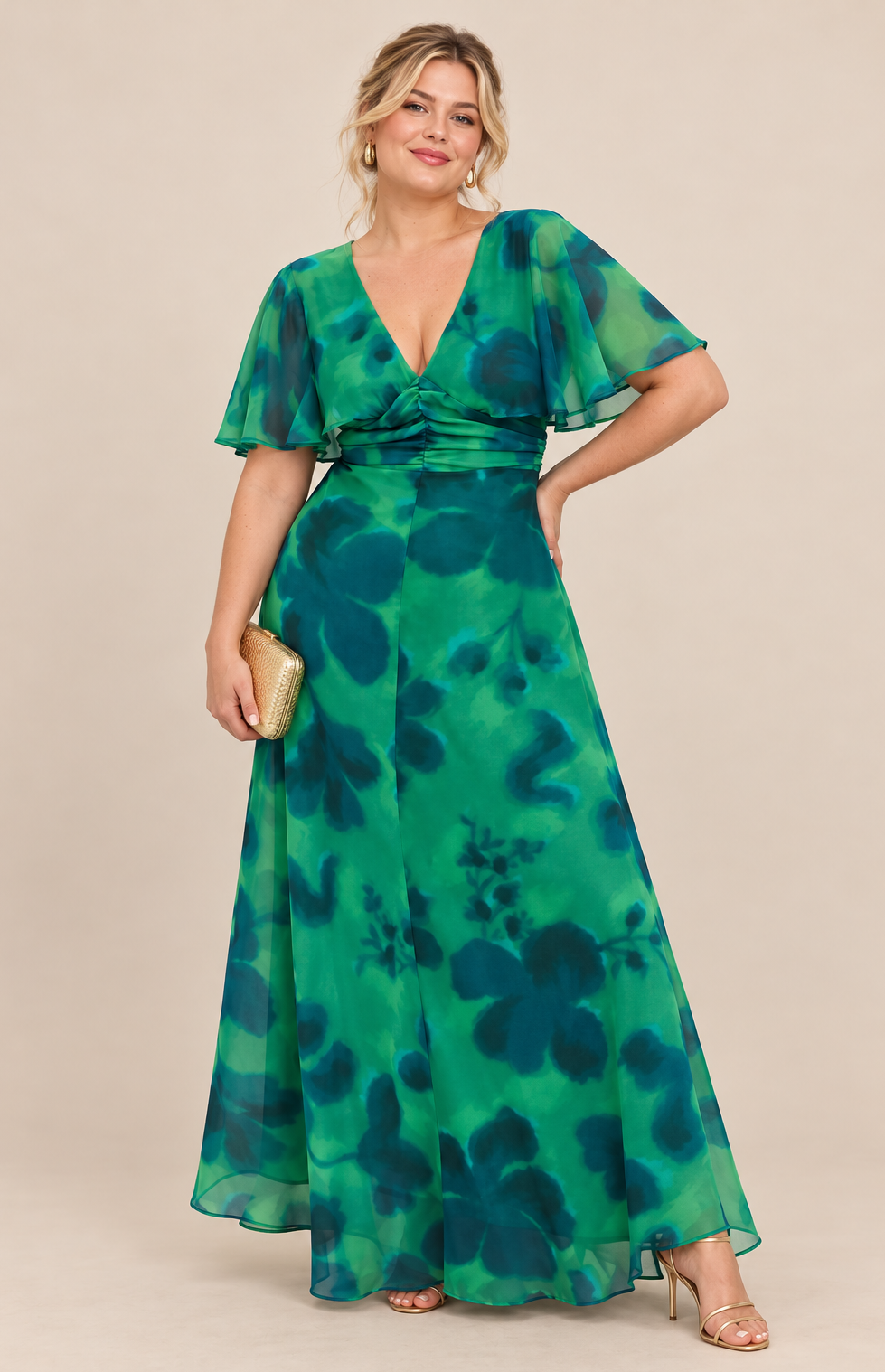 Robe verte fleurs