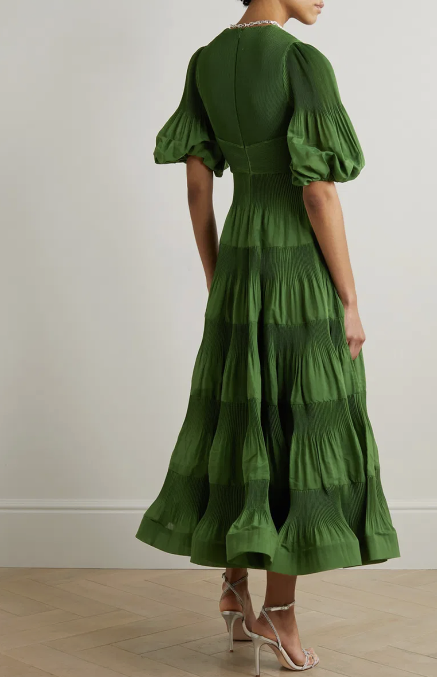 Robe midi plissée verte