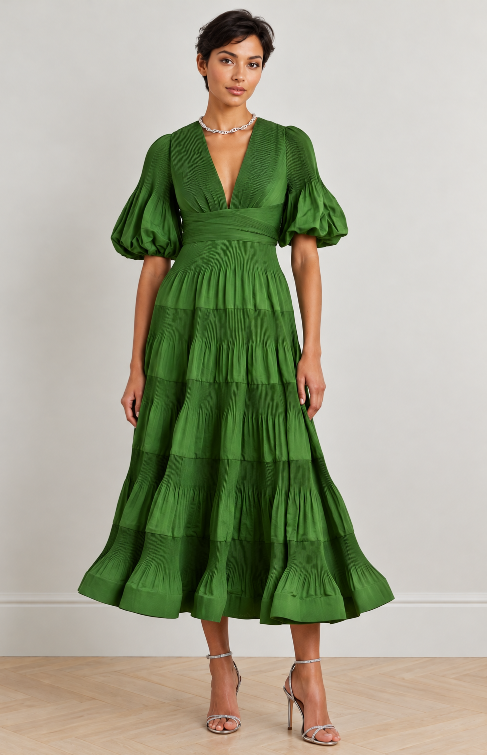 Robe midi plissée verte